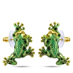 Серьги Лягушка (эмаль зеленая; покрытие золото), Есть комплект