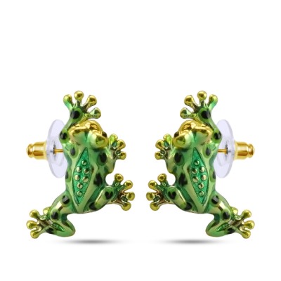 Серьги Лягушка (эмаль зеленая; покрытие золото), Есть комплект