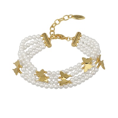 Браслет Нимфа (Майорка 4мм белая; покрытие золото) 18-22см, Есть комплект