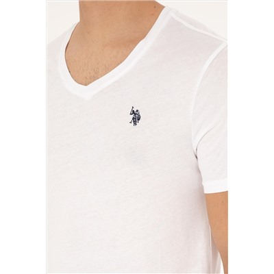 Erkek Slim Fit V Yaka Beyaz Basic Tişört