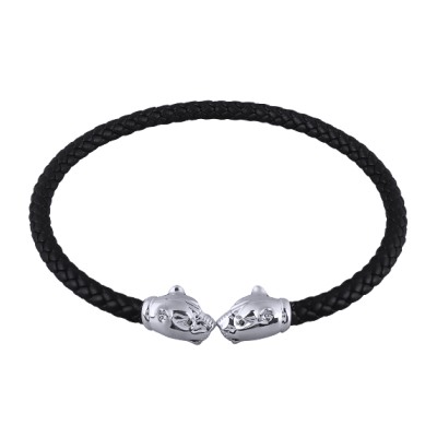 Чокер Пантера (кристаллы SW черные, натуральная кожа; покрытие родий), Есть комплект