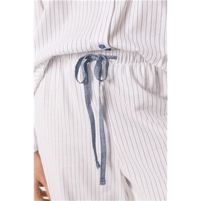 Pijama camisero largo 100% algodón blanco rayas