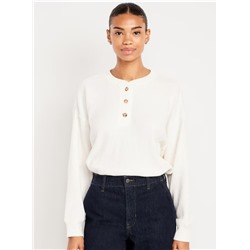 Oversized Cozy Waffle Henley Top