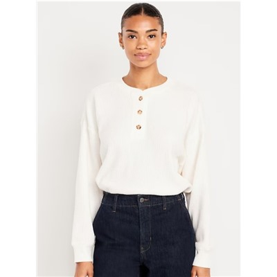 Oversized Cozy Waffle Henley Top