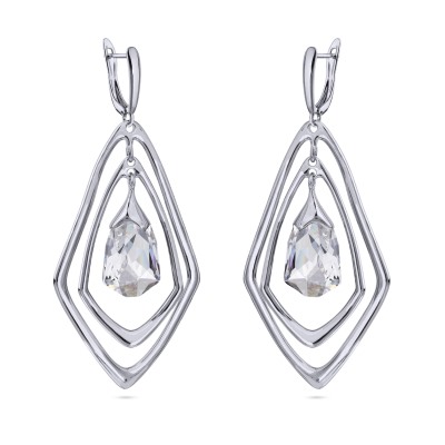 Серьги Румба (кристаллы SW белые; покрытие родий), Есть комплект