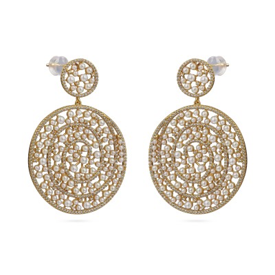 Серьги (жемчуг белый, фианит; покрытие золото), Есть комплект