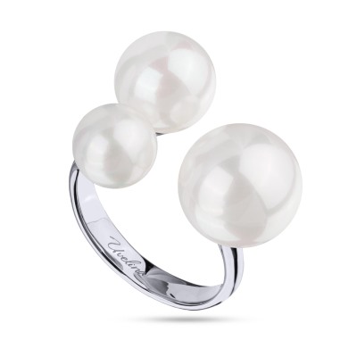 Кольцо Акварель (Майорка 10-12мм белая; покрытие родий), Есть комплект