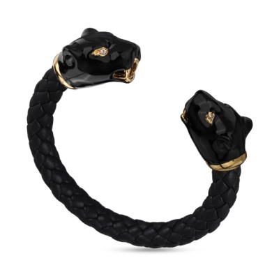 Браслет Пантера (эмаль черная, кристаллы SW белые; покрытие золото), Есть комплект