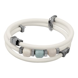 Браслет Терра (аквамарин, кварц 9мм, каучук белый; покрытие родий), Есть комплект