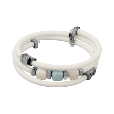 Браслет Терра (аквамарин, кварц 9мм, каучук белый; покрытие родий), Есть комплект