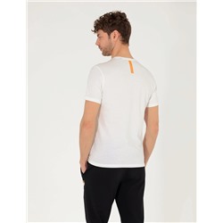 Turuncu Slim Fit Baskılı Bisiklet Yaka Tişört