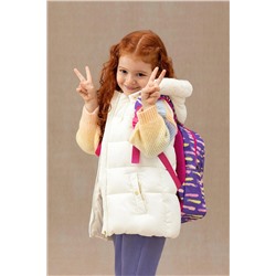 Kız Çocuk Krem Kapüşonlu Yelek