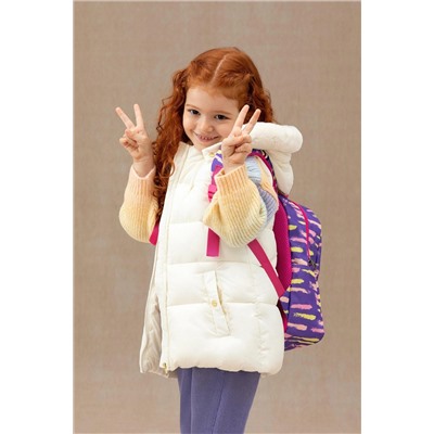 Kız Çocuk Krem Kapüşonlu Yelek