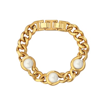 Браслет Знаки (Майорка белая 12мм; покрытие золото) 18-20см, Есть комплект