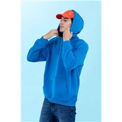 Kobalt Kapüşonlu Oversize Basic Sweatshirt