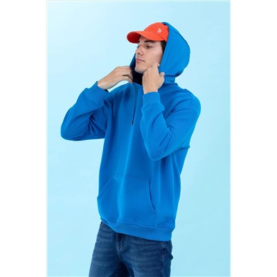 Kobalt Kapüşonlu Oversize Basic Sweatshirt