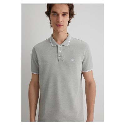 Mavi Yaka Detaylı Gri Polo Tişört Slim Fit / Dar Kesim 064164-28387