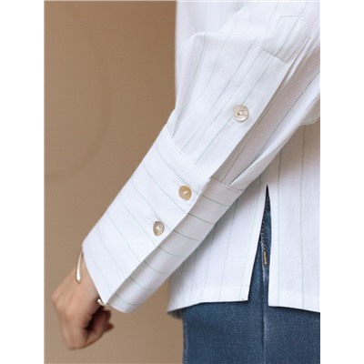 Блузка свободного силуэта в тонкую полоску из эластичного хлопка с добавлением льна