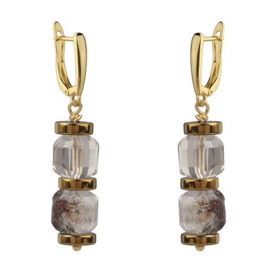 Серьги Селена (фантомный кварц 8мм; покрытие золото), Есть комплект