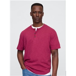 Lived-In Relaxed Curved Hem Henley T-Shirt