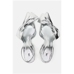 METALLIC KITTEN HEEL SHOES WITH BOW