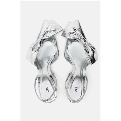 METALLIC KITTEN HEEL SHOES WITH BOW