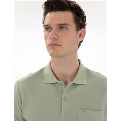 Çağla Yeşili Regular Fit %100 Pamuk Polo Yaka Basic Tişört