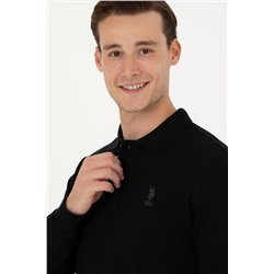 Erkek Siyah Basic Polo Yaka Sweatshirt