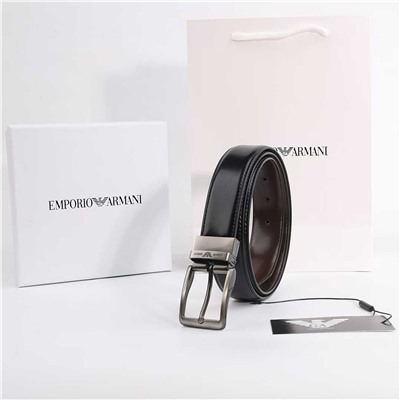 Мужской ремень из серой глянцевой кожи с вращающейся пряжкой  АРМАН*И