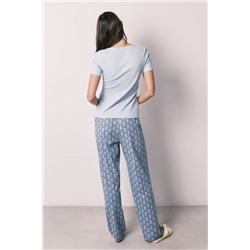 Pijama largo algodón manga corta azul