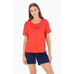 Kadın Kırmızı Bisiklet Yaka Tişört