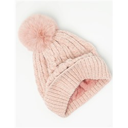 LADIES POM POM FLEECE BEANIE AND GLOVE SET