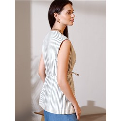 Удлиненный костюмный жилет в полоску с поясом из легкого хлопкового поплина