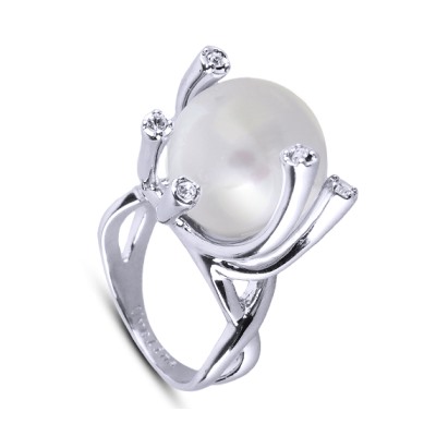 Кольцо (Майорка 14мм белая; покрытие родий), Есть комплект