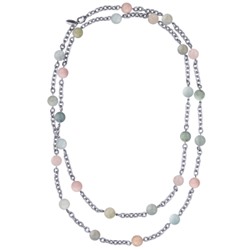 Колье Терра (морганит микс 12мм; покрытие родий) 140см, Есть комплект