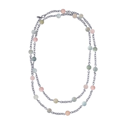 Колье Терра (морганит микс 12мм; покрытие родий) 140см, Есть комплект