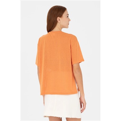 Kadın Kiremit Bisiklet Yaka Tişört