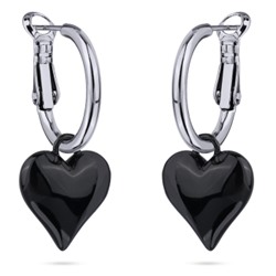 Серьги Сердцебиение (1, 6см, эмаль черная; покрытие родий), Есть комплект