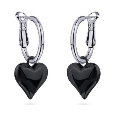 Серьги Сердцебиение (1, 6см, эмаль черная; покрытие родий), Есть комплект