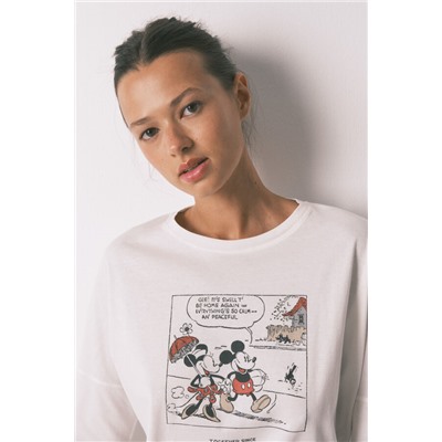 Pijama largo 100% algodón blanco Mickey Mouse