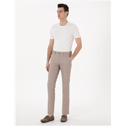 Koyu Bej Slim Fit Beli Lastikli Kanvas Pantolon