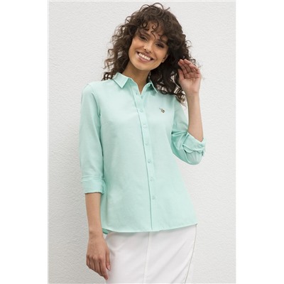Kadın Mint Uzun Kollu Basic Gömlek
