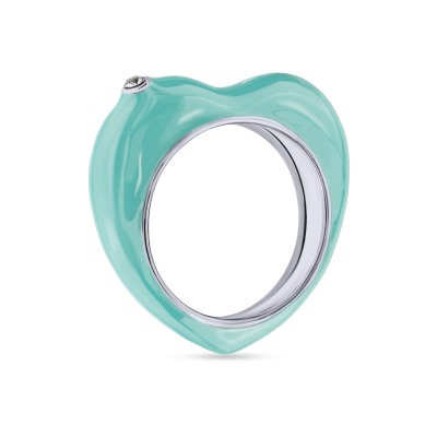 Кольцо Сердцебиение (эмаль морская свежесть; покрытие родий), Есть комплект