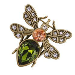 Брошь Мотылек (кристаллы SW зеленые, шампань; покрытие бронза), Есть комплект