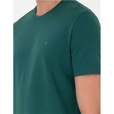 Koyu Yeşil %100 Pamuk Slim Fit Bisiklet Yaka Basic Tişört