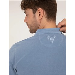 Koyu Mavi Slim Fit Eskitme Polo Yaka Tişört