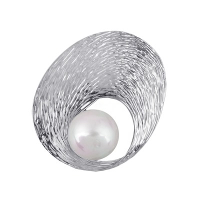 Брошь (Майорка белая; покрытие родий)