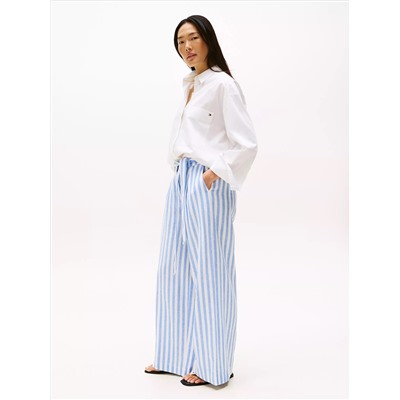 Stripe Wide-Leg Paper-Bag Pant