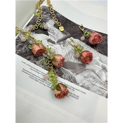 Серьги «Роза» с розовым кварцем 6 см с замком