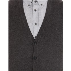 Gri Melanj Slim Fit Basic Triko Hırka